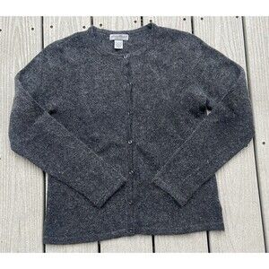 Vintage Eddie Bauer Women’s Lambswool Angora Cardigan Gray Fuzzy Knit Sweater M